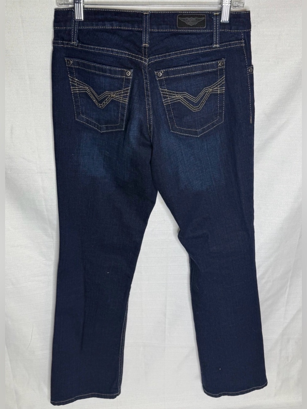 Harley Davidson Womens Bootcut Leg Dark Wash Whiskers Jeans Blue 4 - Picture 6 of 12